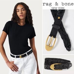Rag & Bone Gemma Woven Leather Belt Black Braided with Gold Buckle M/L NWT $258$